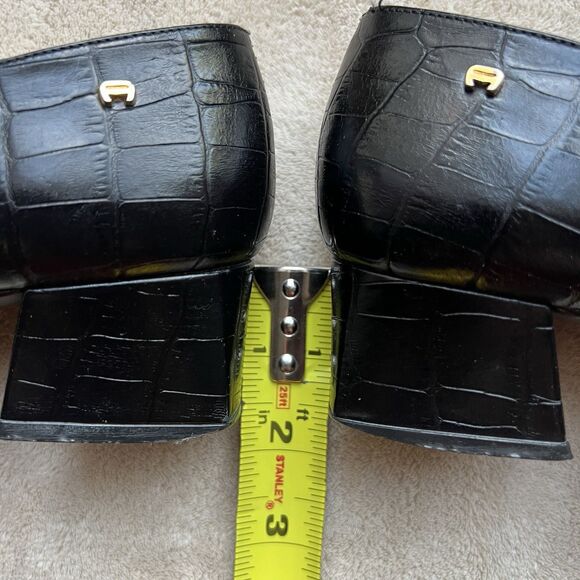 Etienne Aigner Black Croc Embossed Leather Block Heel Pumps Women 7N Narrow - Picture 11 of 16